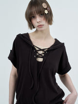 eyelet lace hood op / brown