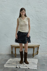 Ribbon sleeveless knit_cream