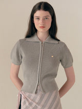 COLLAR HALF KNIT ZIP UP GRAY