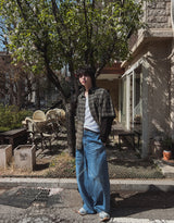 Post pocket cutting wide denim pants