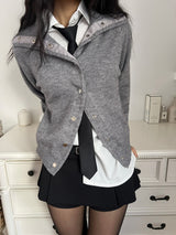  Metal snap button high neck long sleeve knit cardigan (3 colors)