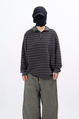 Juk Collar Stripe Pigment Long Sleeve T-Shirt
