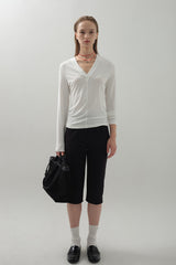 Deep V-neck Panel Top_White