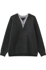 Layered Look Wool V Neck Sweater