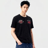 スラブヘンリーネッククロップドTシャツユニオンジャック ブラック