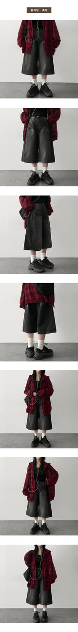 Tor Side Pintuck Slit Denim Bermuda Shorts