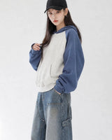 (UNISEX) Raglan Color Block Crop Hoodie
