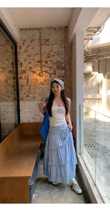 sky frill cancan long skirt