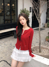 #Mood Cable Lettering Embroidery Round Cardigan (6color)