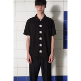 BUTTON FLOWER HALF SHIRT / BLACK
