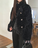 Rureu High-Neck Vintage Fur Jacket