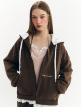 フラッフィージップアップフーディー (Brown)