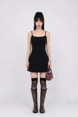 BACK OPEN FLARE MINI DRESS IN BLACK