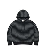 STRIPE BASIC LOGO ZIP-UP HOODIE_BLACK