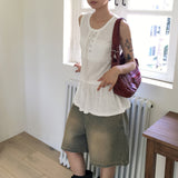 Kitten eyelet strap frill layered sleeveless