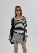 [MADE] Vito Stripe Boat-Neck Crop Long Sleeve T-shirt