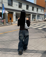バックポケットメガデニムパンツ