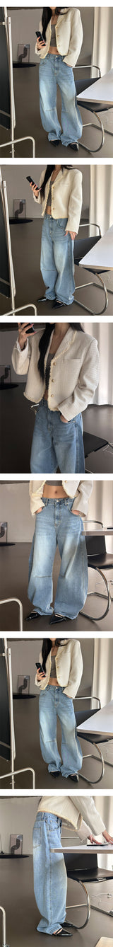 [Unisex] カーブダーツワイドデニムパンツ