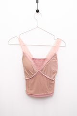 Lace-Trimmed Shirred Smocked Bra Top (Pink)
