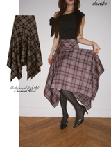 Unbalanced High Midi Checkered Skirt