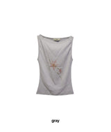Flower Print Boat Neck Crop Tank Top