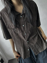 Brownie Plaid Semi-Cropped Shirt 3color