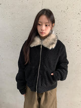 サンポリキルティドブークレファーカラーショートジャケット
