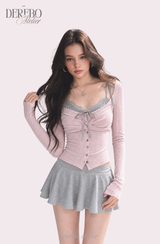 Lady Pink Gray Layered Long-Sleeve Top
