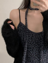 Leopard Sleeveless Blouse + Tie Set (2color)