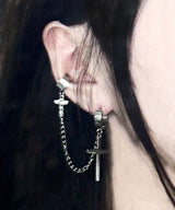 Two Cross chain One-Touch Earrings & Ear Cuff 1PC