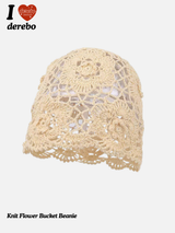 Knit Flower Bucket Beanie