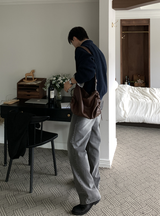 クレートグレイウォッシュドセミワイドデニムパンツ