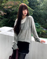 ミシュカラーブロックレイヤードルーズフィットロングスリーブニット