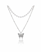 [(G)I-DLE Shuhua Necklace] Mystique Butterfly Layered Necklace - Silver color