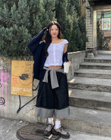 Clash waffle embroidery v-neck cardigan