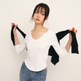 C 90S ラインスリットネックTシャツ_ホワイト