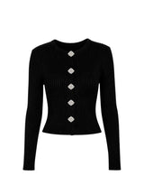 Amelia Jewel Button Rib Knit Cardigan Black