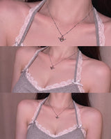 [チョ・ユリ, チュウ Necklace] エンジェリックハートロックレイヤードネックレス - Silver Color