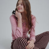 Lace Up Long T-shirt (Pink)