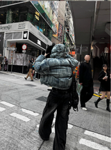Carrot washed denim embroidered padded coat + black fur