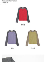 Color-blocked raglan sleeve slim-fit comfortable long-sleeve T-shirt