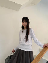 26SS★ [BAONHAUS] Sorea Flower Ribbed Long Sleeve Tee
