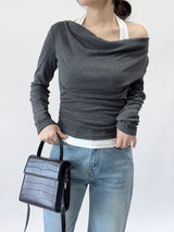 Getz Halterneck Shirred Drape Contrast Long Sleeve T-shirt