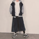 layered deconstructed denim capri shorts_blue