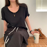 [BELLIDE MADE] Roll-up U-neck short-sleeved T-shirt