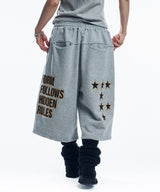 Star Lettering Patch Bermuda Sweat Pants - Gray