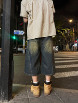Washed Paneled Bermuda Denim