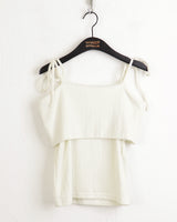 Sirom リボンストラップリブドオフショルダー半袖Tシャツ
