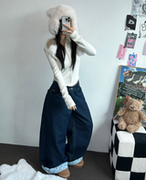 リボン🎀ワイドリボンロールアップデニムパンツ 🩵🎀