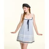 [GirlyFancyClub] Academy Navy Style Light Blue Double-Layer Sheer Chiffon Camisole Dress